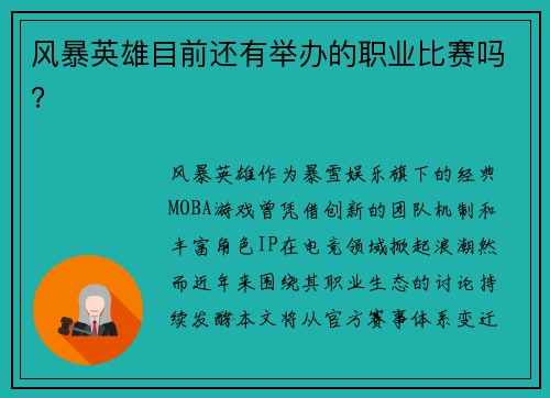 风暴英雄目前还有举办的职业比赛吗？